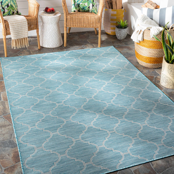 Unique Outdoor Trellis Area Rug, Aquamarine - Clearance