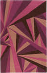 Close-up of the Bloomsbury Carpet. Hand-woven wool rug in brick red, burgundy, magenta, and dark brown geometric pattern. Design-Rectangle-58