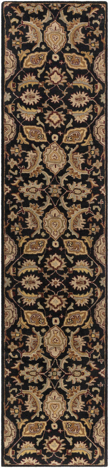 Close-up of the Blomkest Black&Yellow Traditional Wool Carpet, featuring a detailed Persian-inspired floral pattern. Design-Runner-310