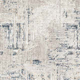 Close-up of the Balasing Area Rug. Contemporary design in dark gray, ivory, and sky blue hues. Machine woven polyester rug texture. Swatch