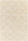 Close-up of the Banksia Area Rug. Hand-knotted wool rug in cream with charcoal geometric pattern. Contemporary style. Design-Rectangle-69