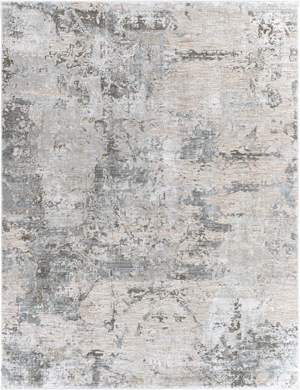 Close-up of the Bennet Thick Luxe Boutique Rug, showcasing its abstract pattern and colors of gray, taupe, and sage. Design-Rectangle-710103