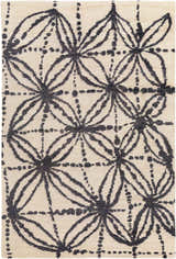 Close-up of Bonnyman Jute Carpet. Hand-woven rug with black floral pattern on ivory jute. Contemporary style. Design-Rectangle-576