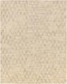 Close-up of the Bonogin Area Rug. Tan rug with a dark brown geometric diamond pattern. Hand-loomed viscose rug. Design-Rectangle-69