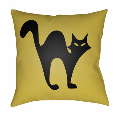 Halloween Cat Yellow Throw Pillow