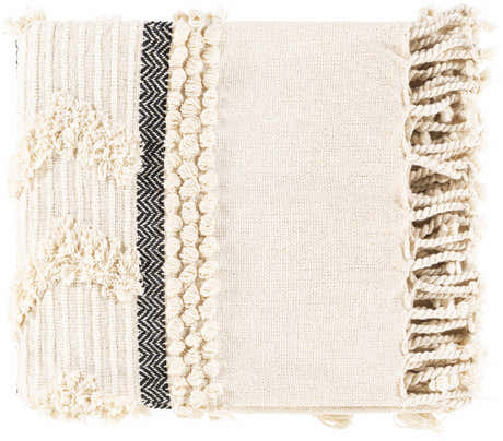 Boondall Ivory Cotton Throw Blanket with tassels