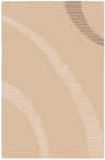 Close-up of the Bosworth Area Carpet, a hand-knotted wool rug in beige with light and dark brown contemporary stripes. Design-Rectangle-58