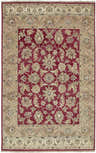 Close-up of the Red&Gold Premium Wool Area Rug. Features a traditional floral pattern in red, gold, and brown tones. Hand-knotted texture. Design-Rectangle