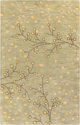 Close-up of the Olive Elsu Area Rug, featuring a floral design with olive, tan, and mustard colors. Design-Rectangle-58