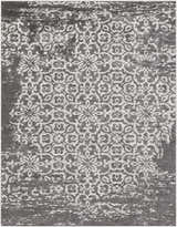 Close-up of Bowden Carpet - Clearance. Charcoal, light gray, and white farmhouse style rug with a traditional floral pattern. Design-Rectangle-710103