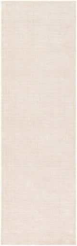 Close-up of a cream and taupe Bowstring Carpet. Hand-loomed rug with a subtle, textured, contemporary design. Design-Runner-268