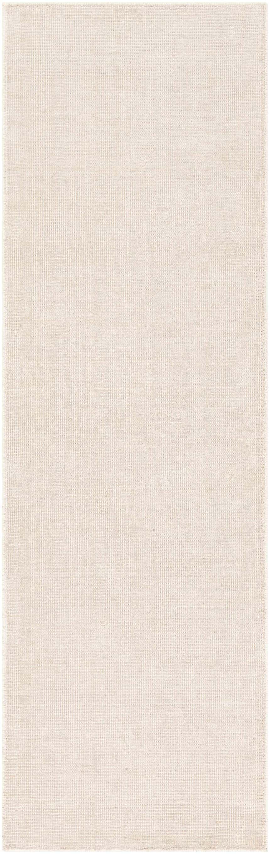 Close-up of a cream and taupe Bowstring Carpet. Hand-loomed rug with a subtle, textured, contemporary design. Design-Runner-268