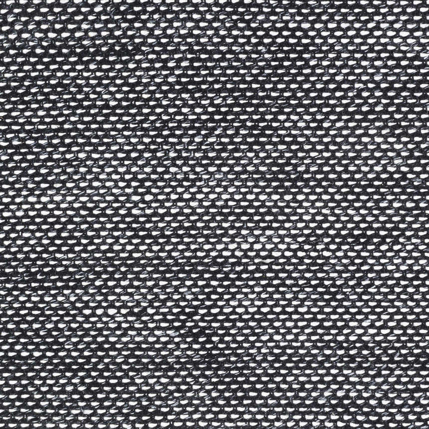 Close-up of the woven texture of the Boyden Black Area Rug, showing black and cream recycled PET yarn. Swatch
