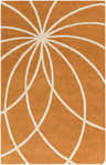 Close-up of the Bradner Area Rug. Burnt orange wool with ivory geometric pattern, hand-tufted texture. Contemporary style. Design-Rectangle-58