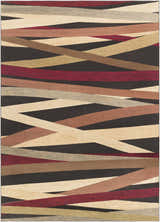 Brevard Striped Area Rug featuring beige, brown, red, and gray hues in a contemporary striped pattern. Clearance item. Design-Rectangle-71010