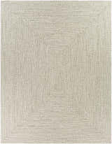 Close-up of a Beige Braided Faux Jute Rug. Neutral tones of cream and brown create a subtle braided texture. Design-Rectangle-7696