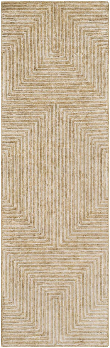 Close-up of the Quartz Patterned Sheen Beige Viscose Rug, featuring a geometric striped design and soft texture. Design-Runner-268