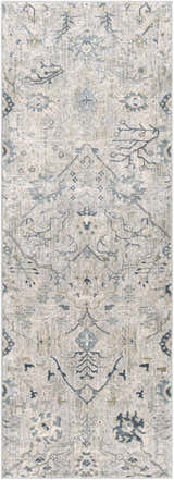 Close-up of Barkisland Thick Luxe Oushak Rug. Features floral, country design in deep teal, sage, and beige tones. Design-Runner-2710