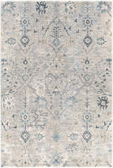 Close-up of Barkisland Thick Luxe Oushak Rug with traditional floral pattern in deep teal, sage, and beige. Design-Rectangle-575