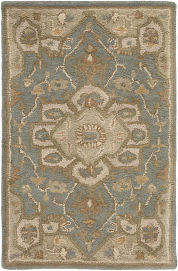 Close-up of the Broomfield Gray 1144 rug. Hand-tufted wool rug with traditional oriental design in beige, gray, brown, and sage. Design-Rectangle-23