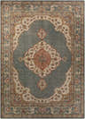 Close-up of the Auburn Area Rug. Hand-knotted wool rug with brick red, beige, and olive floral oriental pattern. Design-Rectangle-811