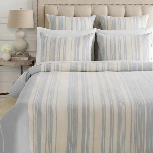 Baraniferho Ice Blue Striped Linen Bedding Set - Clearance
