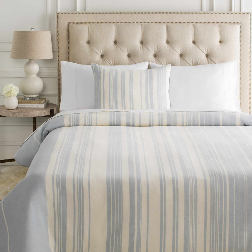Baraniferho Ice Blue Striped Linen Bedding Set