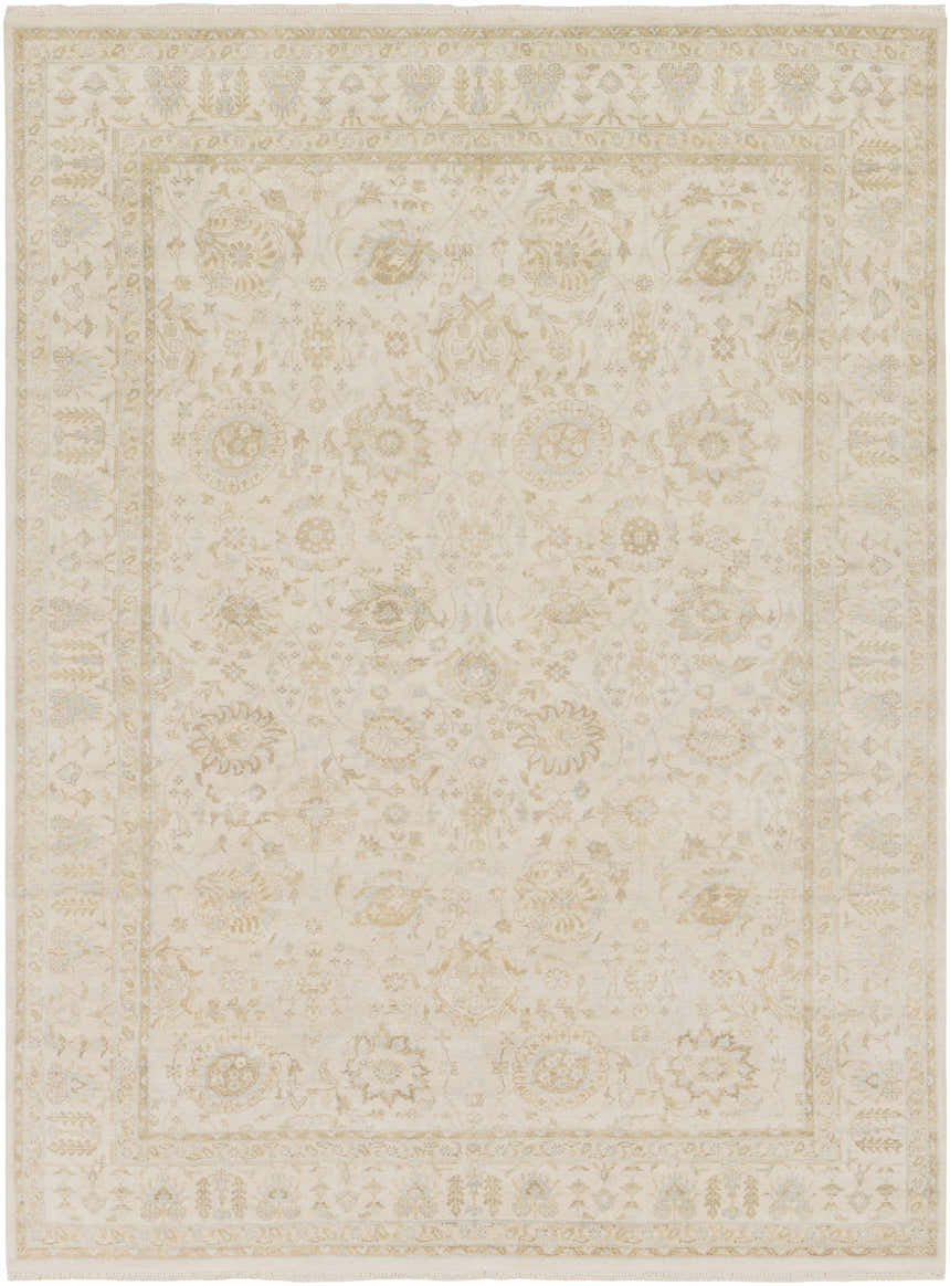 Barnard Area Rug, a hand-knotted rectangular rug in beige with traditional floral and border patterns. Design-Rectangle-811