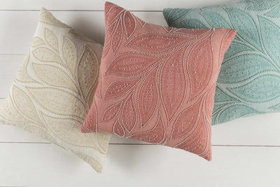 Brinsmead Blush Embroidered Leaves Accent Pillow - Clearance