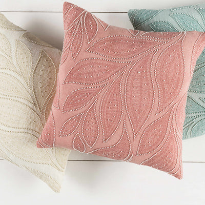 Brinsmead Blush Embroidered Leaves Accent Pillow - Clearance