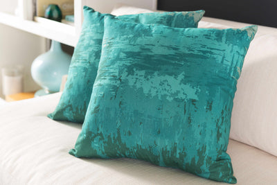 Burrington Aqua Abstract Square Accent Pillow - Clearance