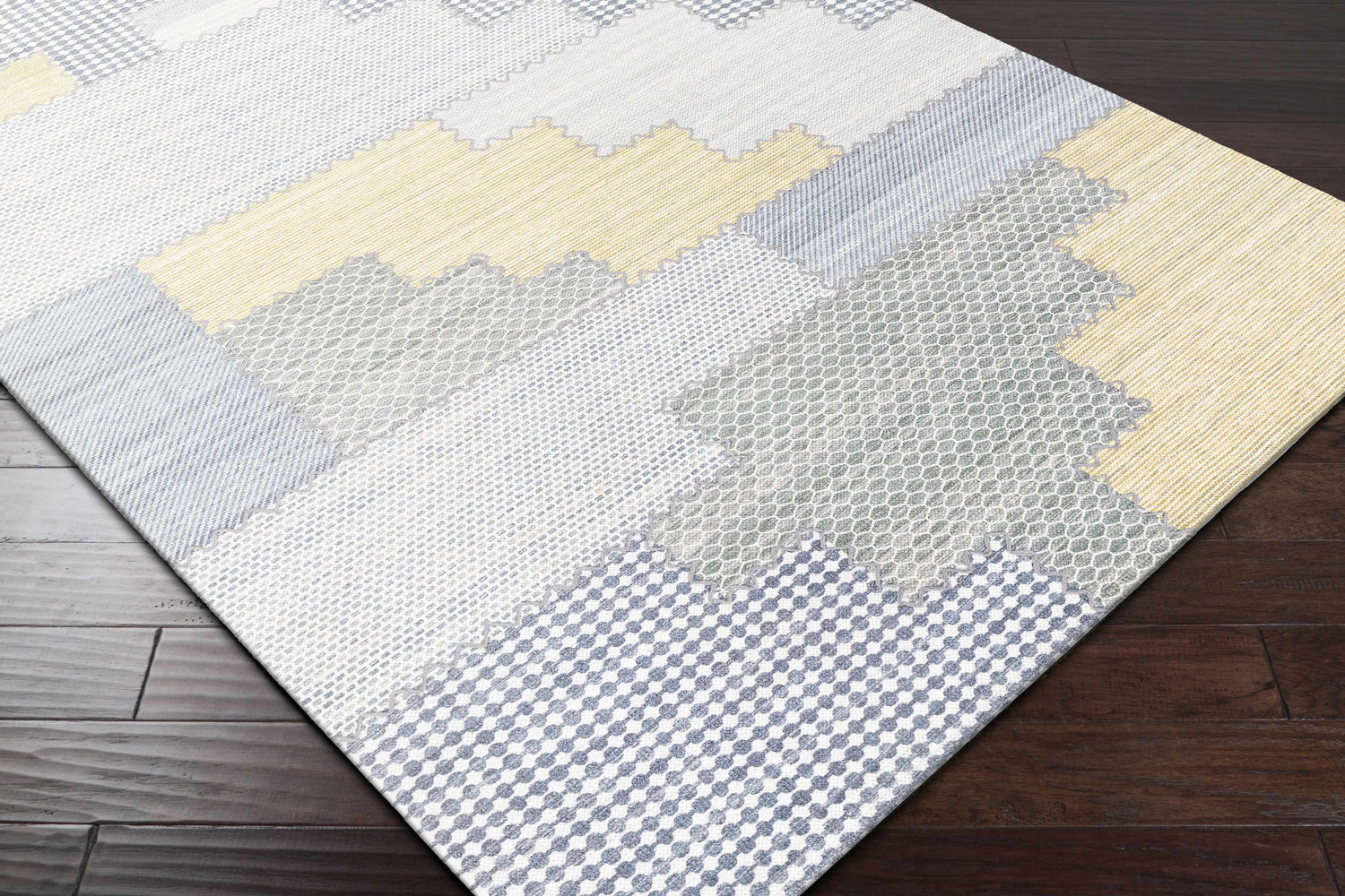 Bishopton Blue/Yellow Patchwork Viscose Rug - Clearance
