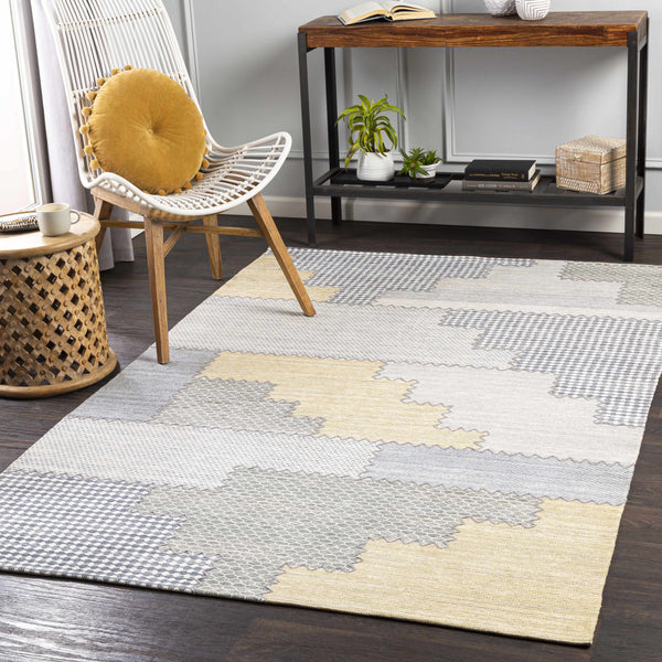 Bishopton Blue/Yellow Patchwork Viscose Rug - Clearance