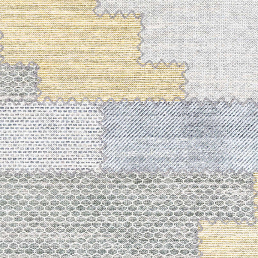 Bishopton Blue/Yellow Patchwork Viscose Rug - Clearance