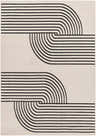 Close-up of the Buana Area Rug featuring a geometric pattern of black lines on a beige background. Design-Rectangle-57