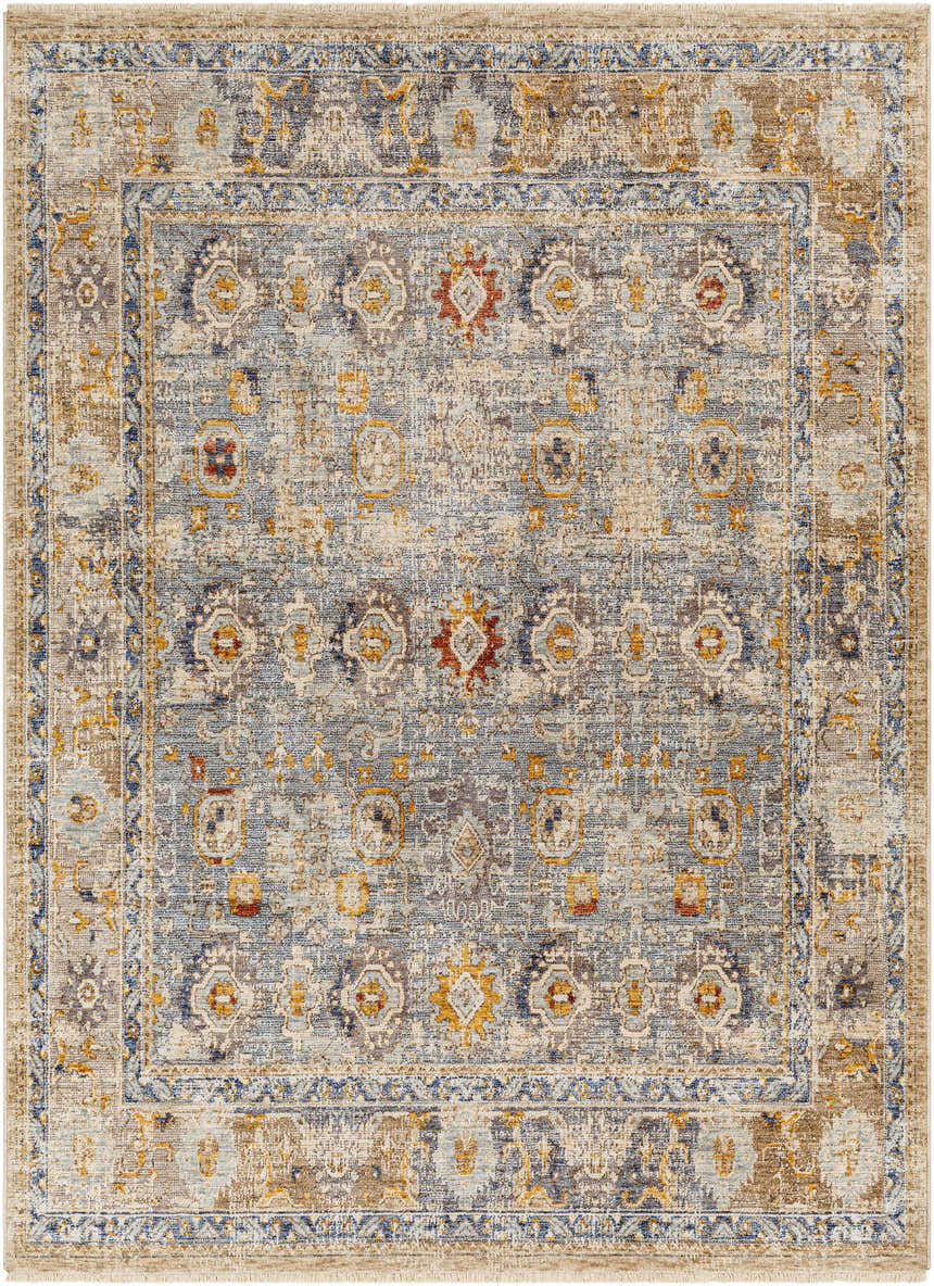 Detailed pattern of the Buldon Area Rug in dark beige, brown, peach, mocha, and taupe. Traditional style. Design-Rectangle-57