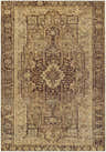 Close-up of the Buliran Washable Area Rug. Traditional oriental pattern with brown, mustard, olive, and wheat colors. Machine woven texture. Design-Rectangle-5373
