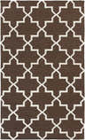 Close-up of the Bullock Area Carpet in dark brown and ivory, featuring a geometric, star-like pattern. Hand-woven wool texture. Design-Rectangle-58