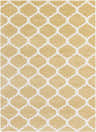 Close-up of the Burkettsville Clearance Rug with a cream and mustard quatrefoil pattern. Design-Rectangle-5373