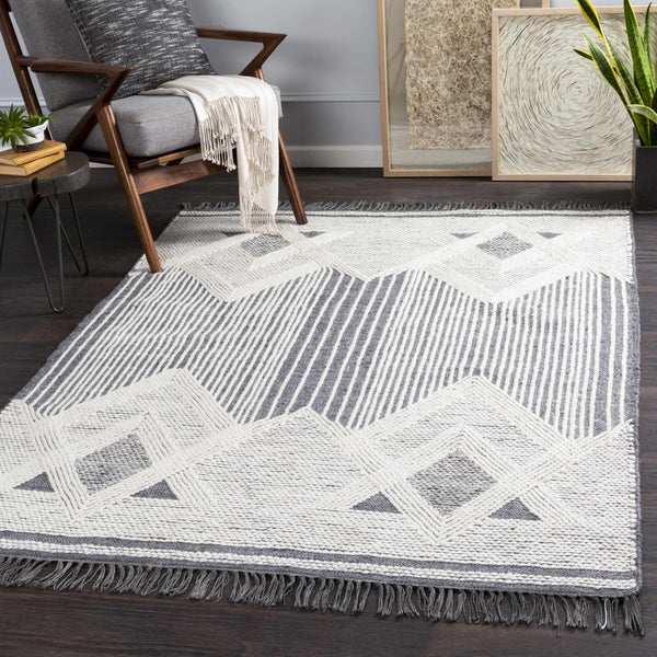 Aldbourne Gray Tassel Flatweave Wool Rug - Clearance