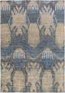 Close-up of the Bushong Jute Carpet. Southwestern style rug with blue, brown, and white colors. Hand knotted jute texture. Design-Rectangle-811