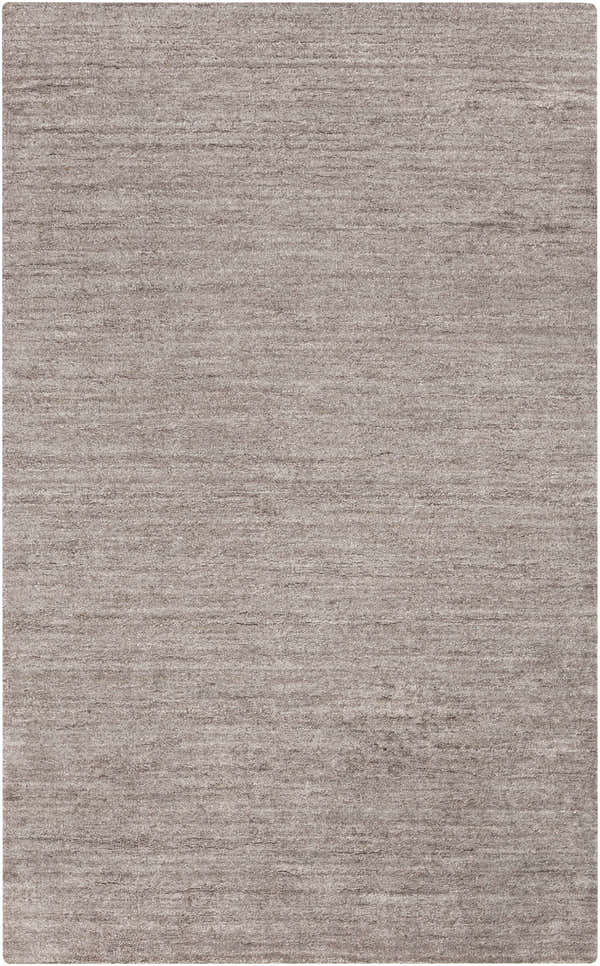Close-up of the Buskirk Area Rug. Hand-loomed, gray viscose rug with a subtle horizontal texture. Contemporary style. Design-Rectangle-58