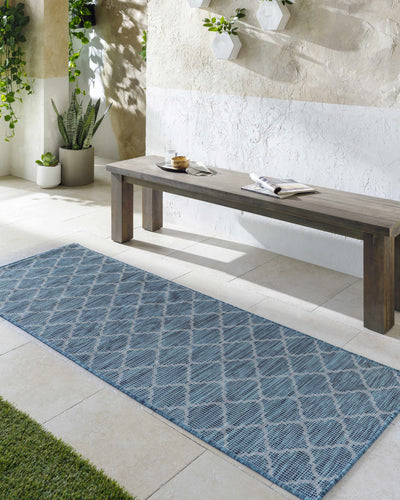 Unique Outdoor Trellis Area Rug, Teal - Clearance