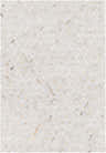 Close-up of the Byng Premium Rug. Cream, light gray, tan geometric pattern. Hand-crafted hair on hide texture. Design-Rectangle-576