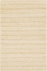 Close-up of the Bywong Area Rug. Hand-woven jute rug in beige and off-white with a subtle striped pattern and textured weave. Design-Rectangle-58