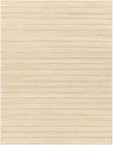 Close-up of the Bywong Area Rug showing its beige and off-white jute weave and horizontal stripe pattern. Design-Rectangle-810