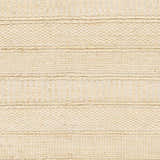 Close-up of the Bywong Area Rug. Beige and off-white jute rug with hand-woven texture and subtle horizontal stripes. Swatch