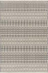 Close-up of the hand woven Cabinuangan Area Carpet. Beige cotton rug with a black Southwestern geometric pattern. Design-Rectangle-576