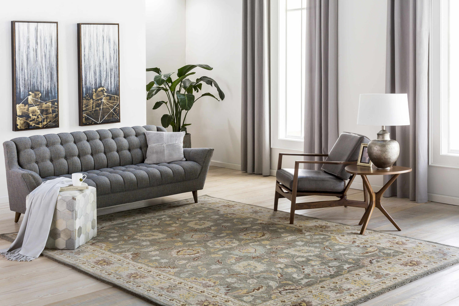 Darmstadt Abstract Gold and Blue Canvas Wall Art - Clearance