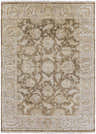 Hand knotted Caernarfon Premium Wool Area Rug in brown, tan, and sage. Floral pattern with fringe. Traditional style. Design-Rectangle-811